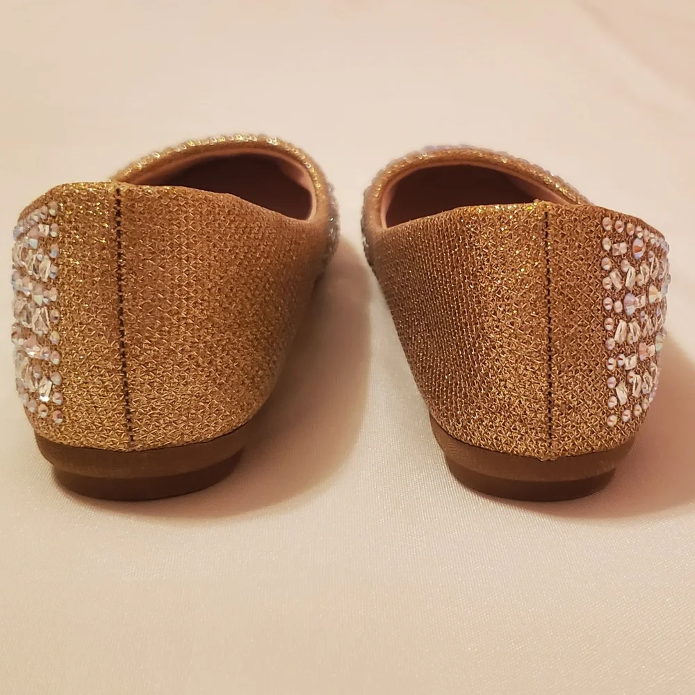 Girl's 2 Link Comfort Gold w/ Rhinestones Ballet Flat